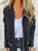 Ida | Round neck zip long sleeve leisure jacket - Black / S