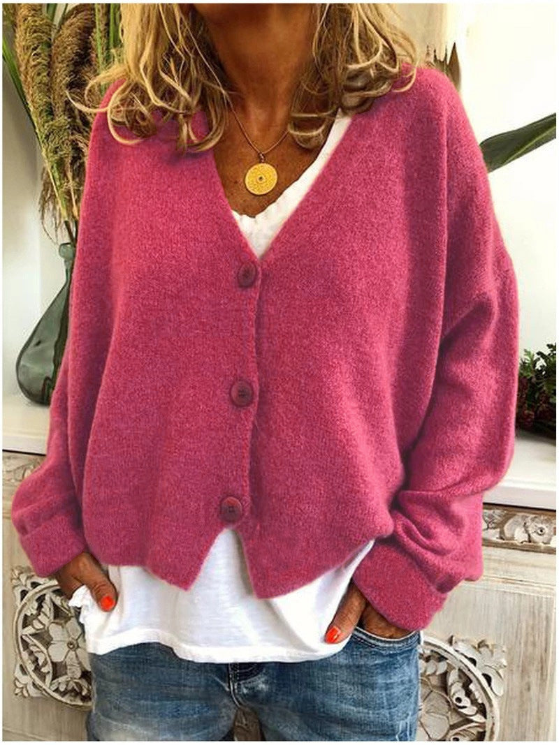 Selina™ | Chic cardigan for women - Rose red / S