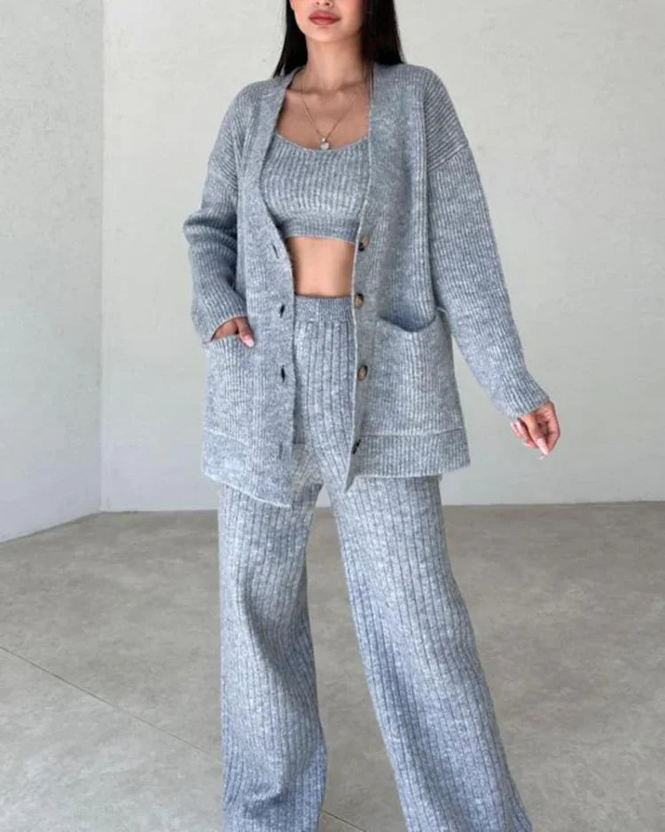Isabella | three-piece knitting set - Grey / S