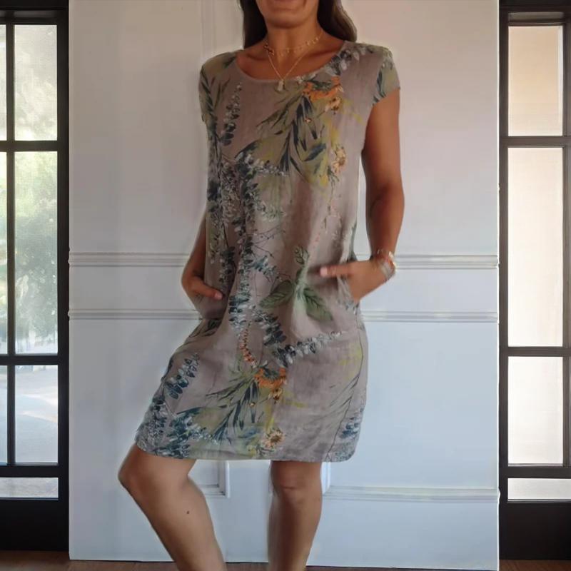 Teres | Round-Neck Dress with Botanical Print