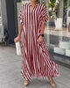 Nessie | Casual women's dress with V-neck and striped print
