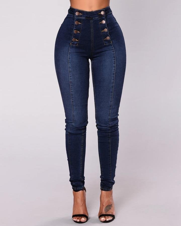 Violetta™ - High-waist jeans with double button placket - Light blue / S