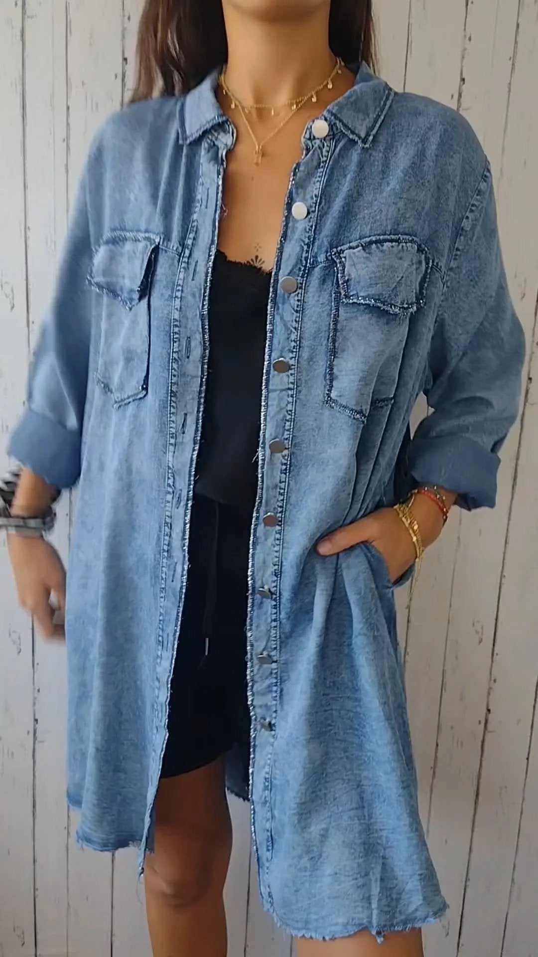 Sele | Long denim coat shirt