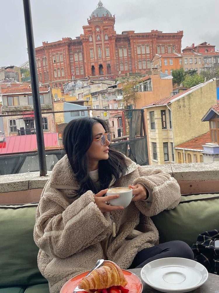 Ted | Oversized warm teddy coat - Brown / S
