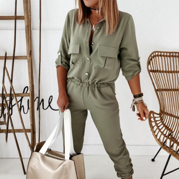 Rain | Elegant Jumpsuit with Polo Collar