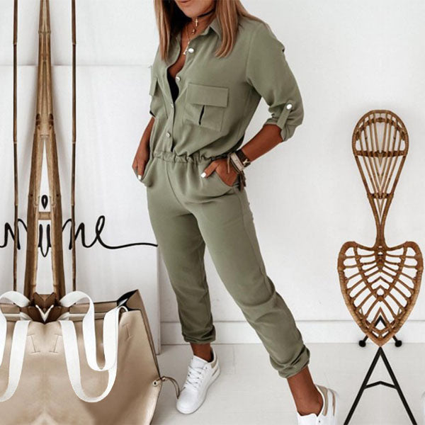 Rain | Elegant Jumpsuit with Polo Collar