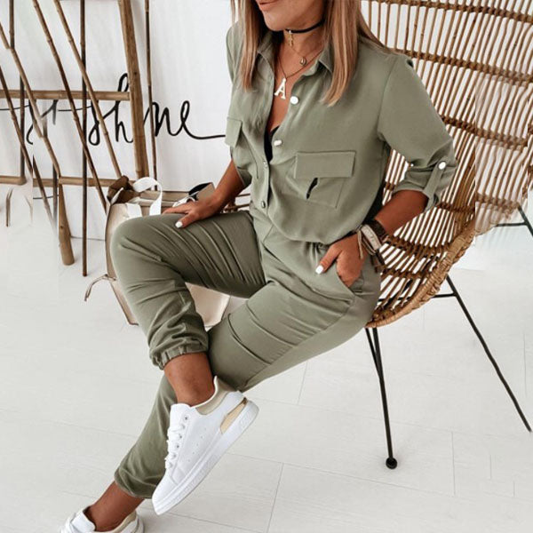 Rain | Elegant Jumpsuit with Polo Collar