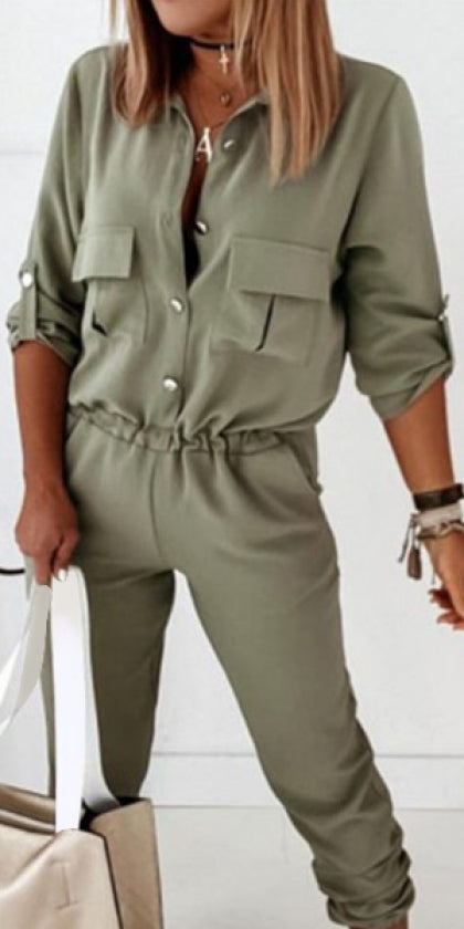 Rain | Elegant Jumpsuit with Polo Collar