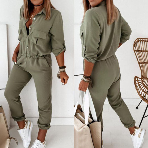 Rain | Elegant Jumpsuit with Polo Collar