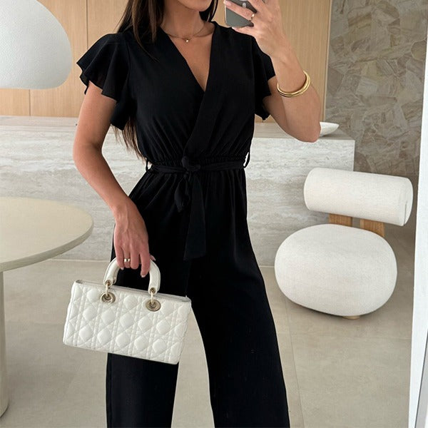 Kate™ | Simple V-Neck Jumpsuit with Ruffles