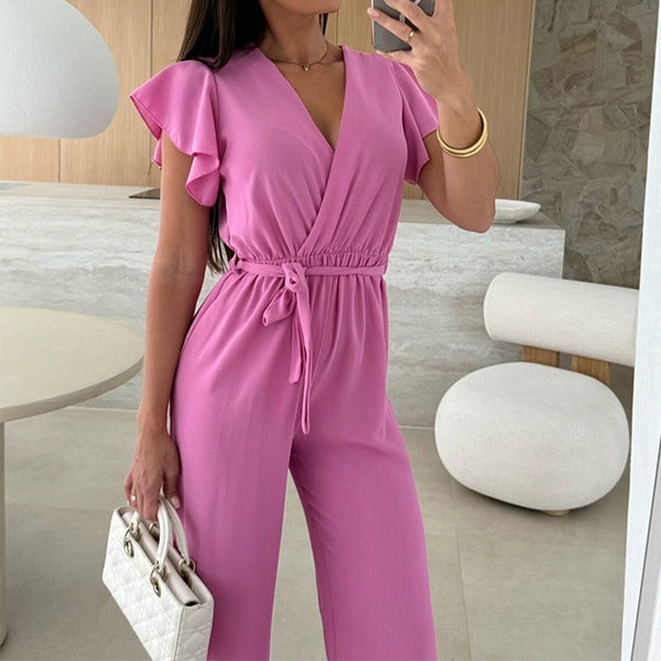 Kate™ | Simple V-Neck Jumpsuit with Ruffles