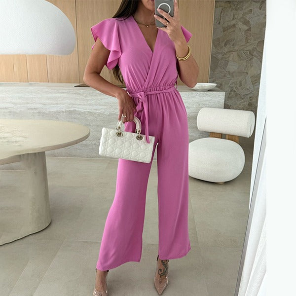 Kate™ | Simple V-Neck Jumpsuit with Ruffles