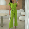 Kate™ | Simple V-Neck Jumpsuit with Ruffles