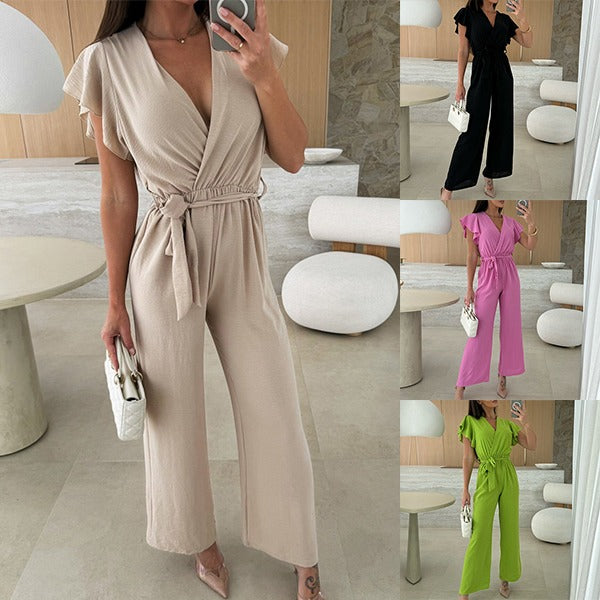 Kate™ | Simple V-Neck Jumpsuit with Ruffles
