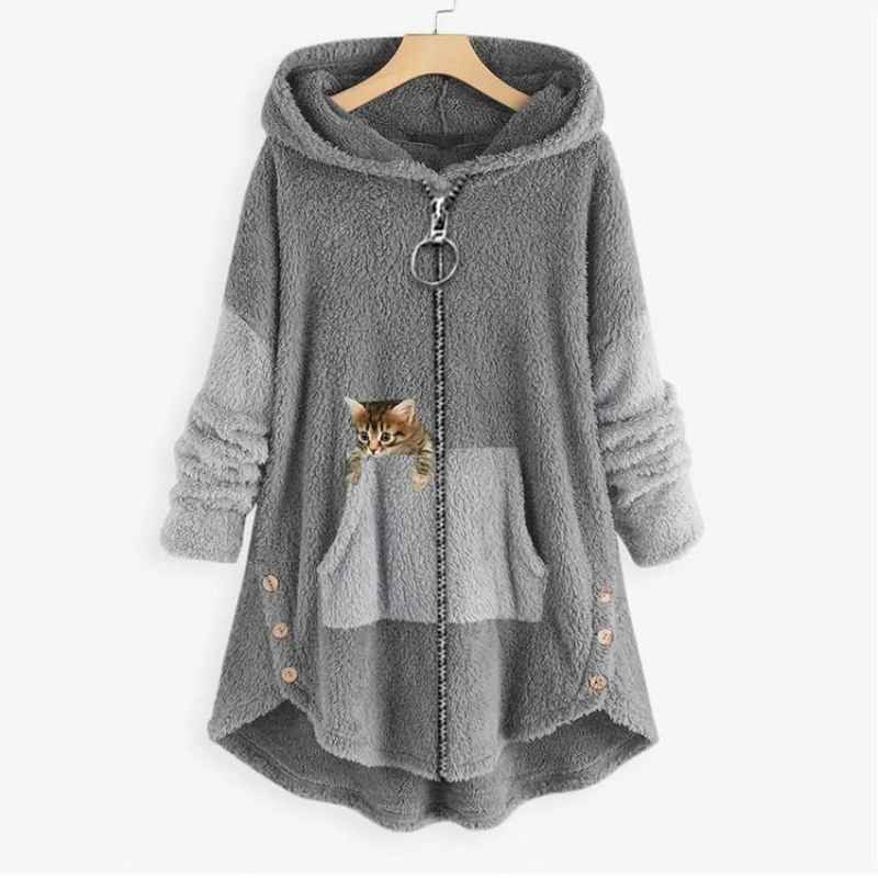 Nia™ | Cuddly soft plush hoodie with print - grey / S