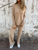 Leila | Casual two-piece suit with a round neckline and long sleeves - S / Khaki
