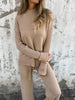 Leila | Casual two-piece suit with a round neckline and long sleeves - S / Khaki