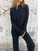 Leila | Casual two-piece suit with a round neckline and long sleeves - S / Khaki