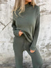 Leila | Casual two-piece suit with a round neckline and long sleeves - S / Khaki