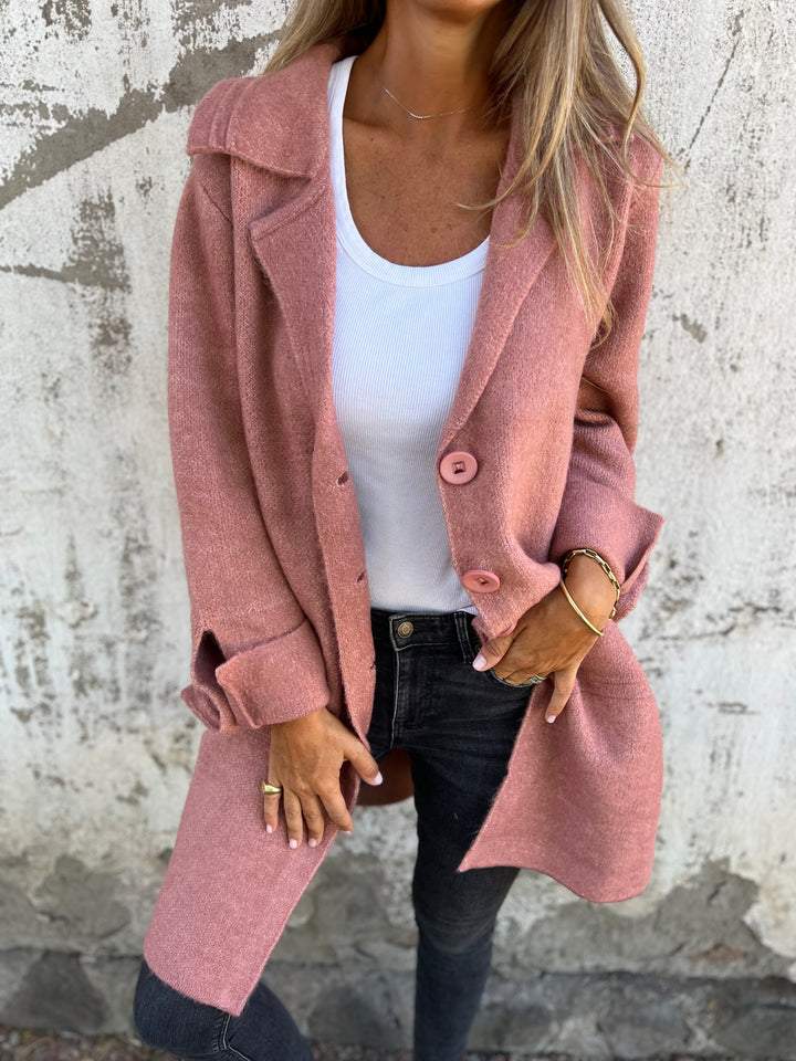 Jade | Casual long coat with lapels - Pink / S