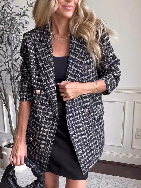 Laura | Fashionable blazer in a checked design - Klær og Tilbehør - Black / S