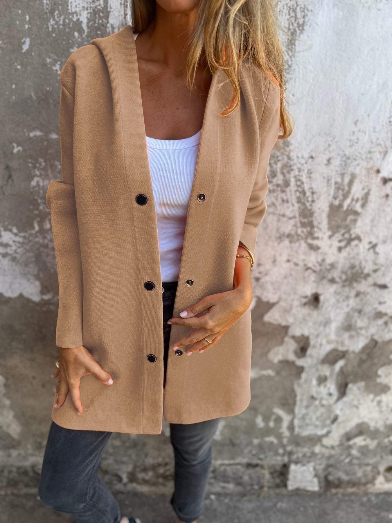 Mona | Stylish jacket with hood - Brown / S