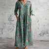 Olia | Floral Maxi Dress in Cotton and Linen with 3/4 Sleeves