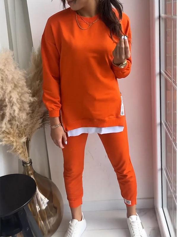 Adriana | Ladies patchwork two-piece top and trousers sweatshirt - Orange / S