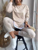Adriana | Ladies patchwork two-piece top and trousers sweatshirt - Khaki / S