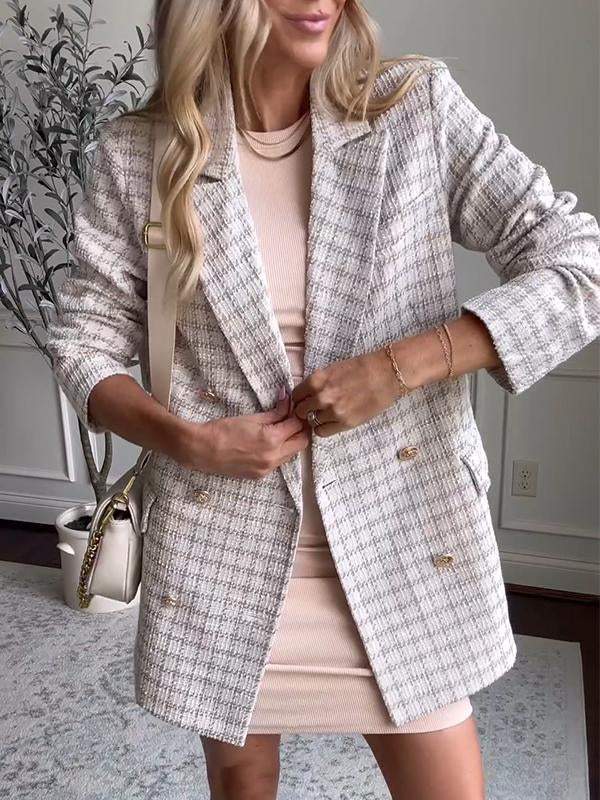 Laura | Fashionable blazer in a checked design - Klær og Tilbehør - White / S
