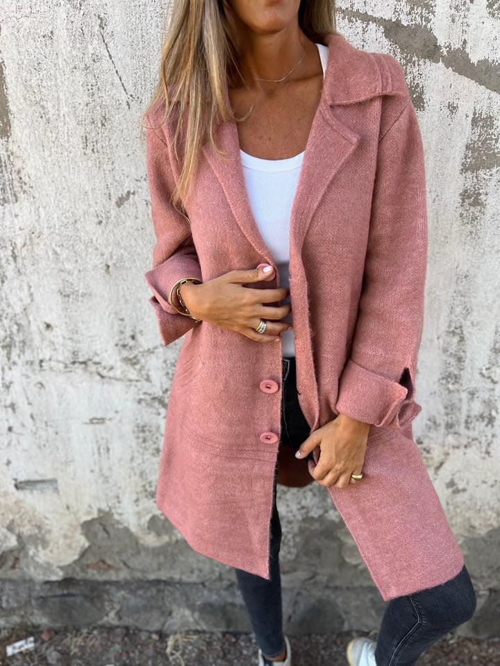 Jade | Casual long coat with lapels - Pink / S