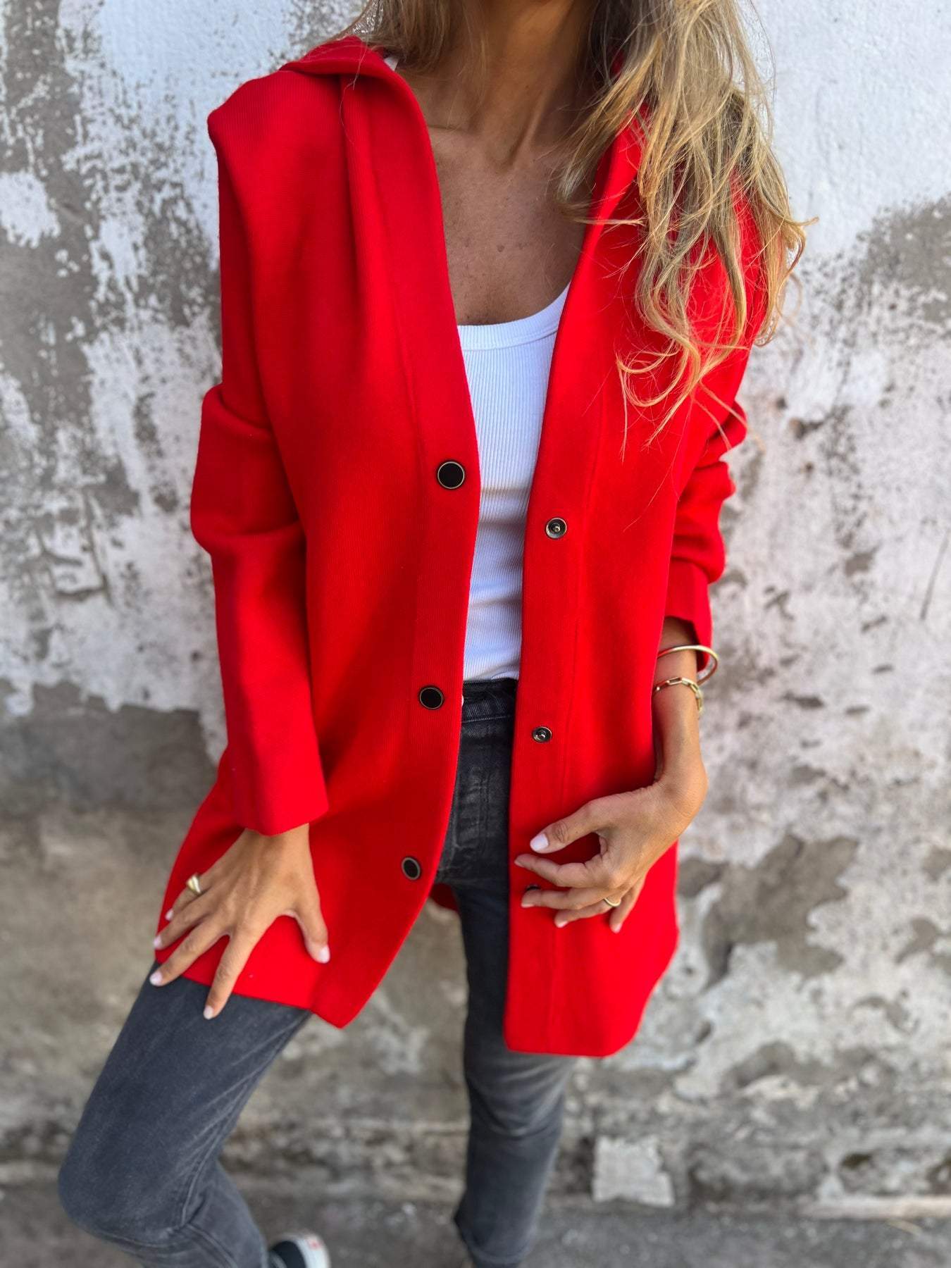 Mona | Stylish jacket with hood - Red / S