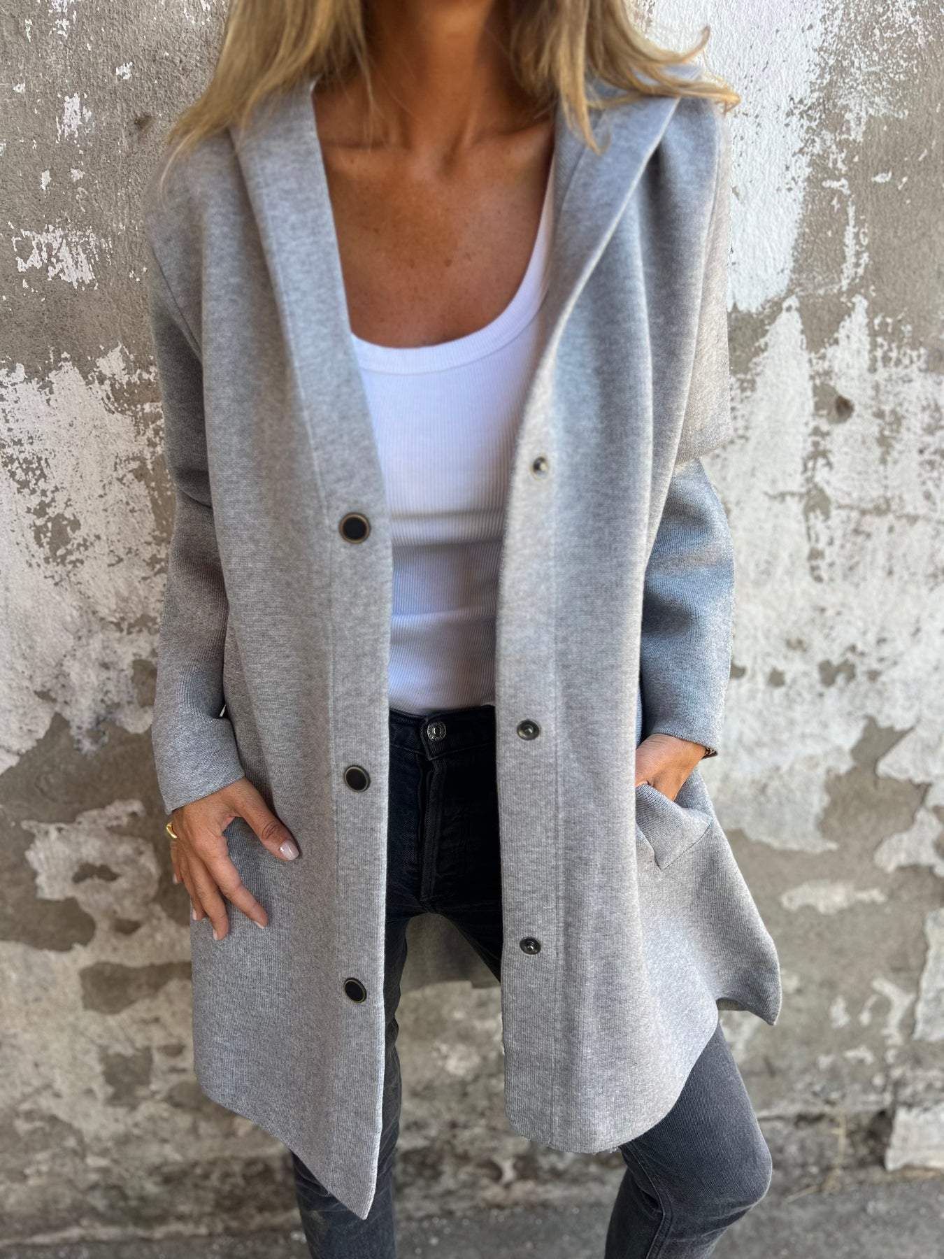 Mona | Stylish jacket with hood - Grey / S