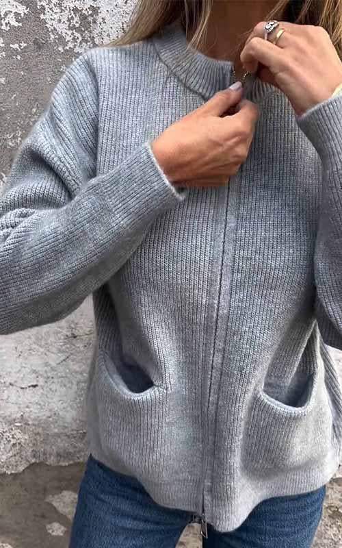 Mara | Cotton zip-up cardigan - Grey / S