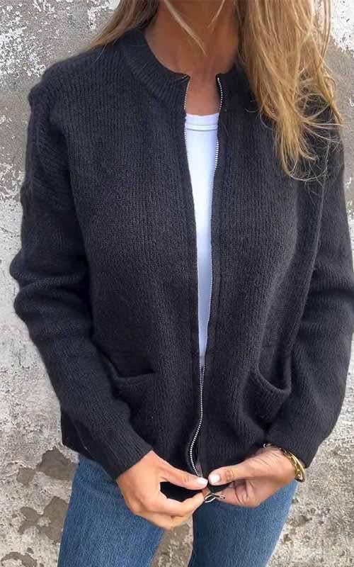 Mara | Cotton zip-up cardigan - Grey / S