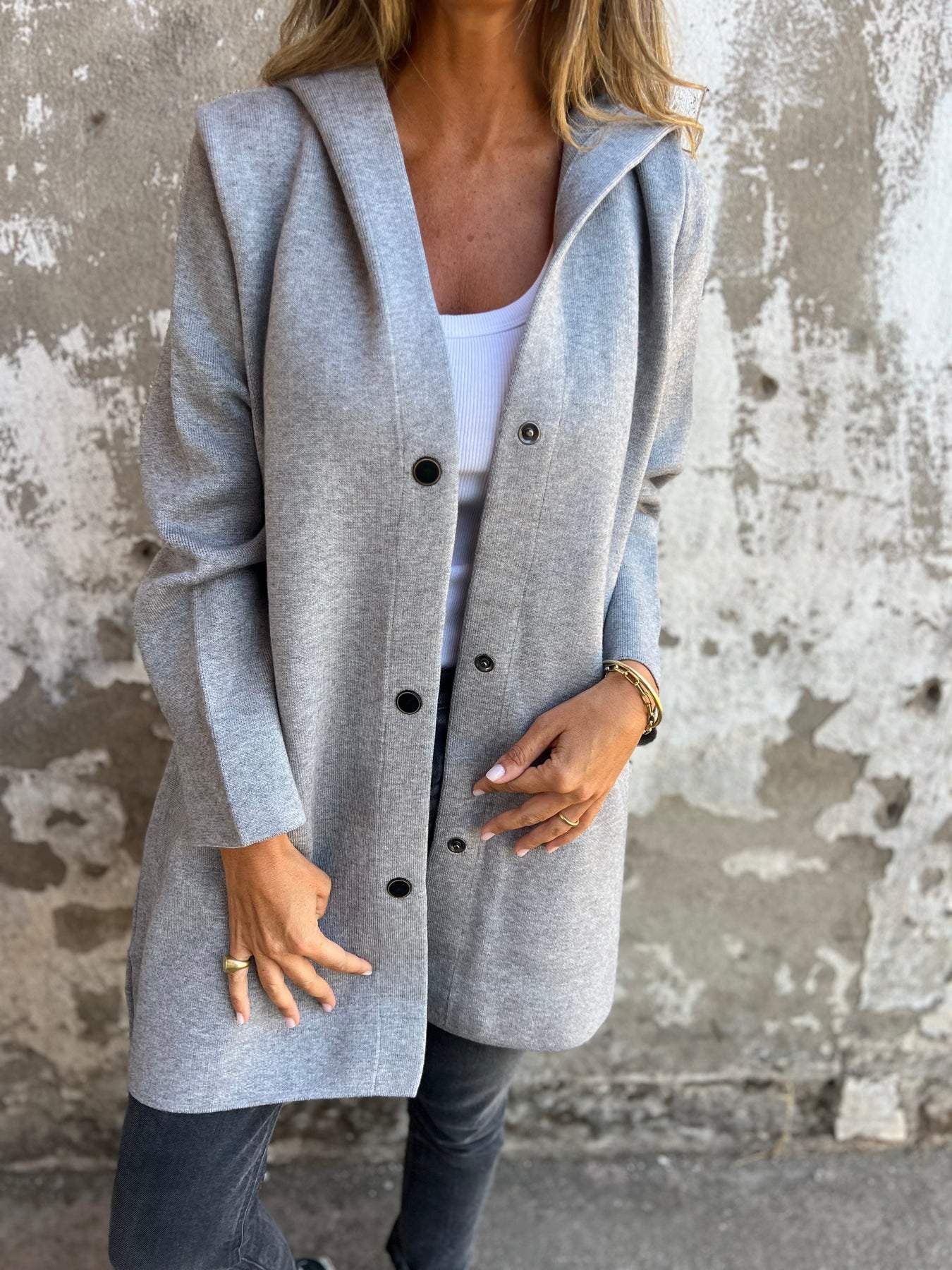 Mona | Stylish jacket with hood - Grey / S