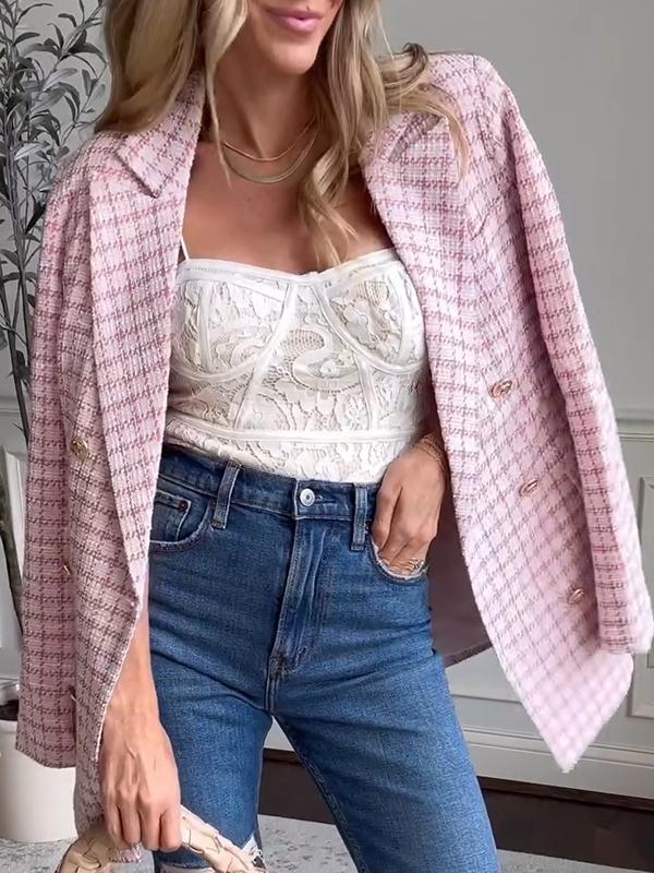 Laura | Fashionable blazer in a checked design - Klær og Tilbehør - Pink / S