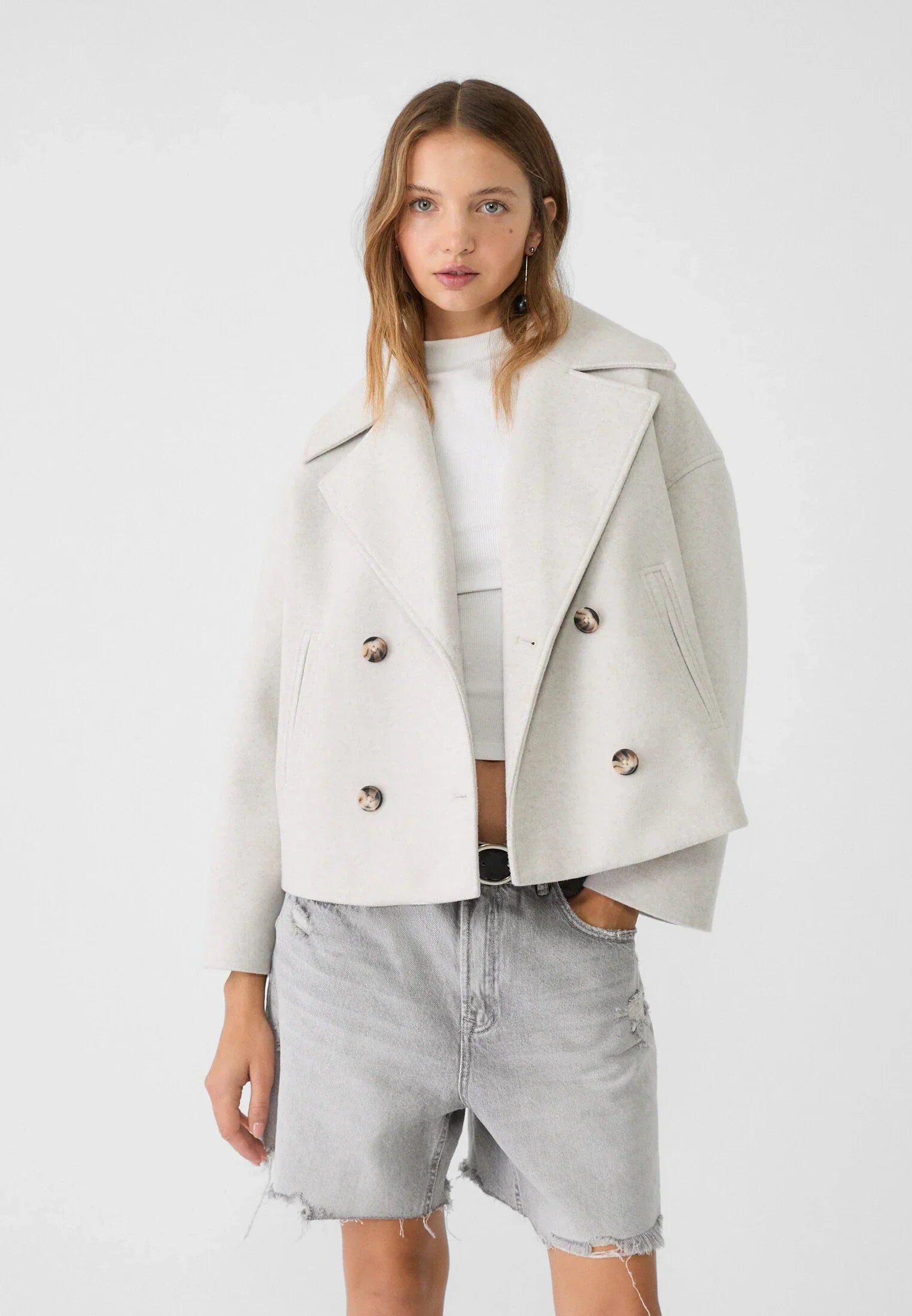 Vespera™ - Short-cut wool coat for women - Beige / XS
