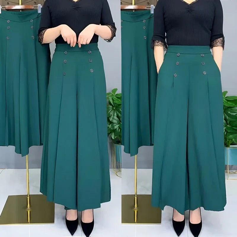 Nina™ | Elegant wide-leg trousers - Green / XS