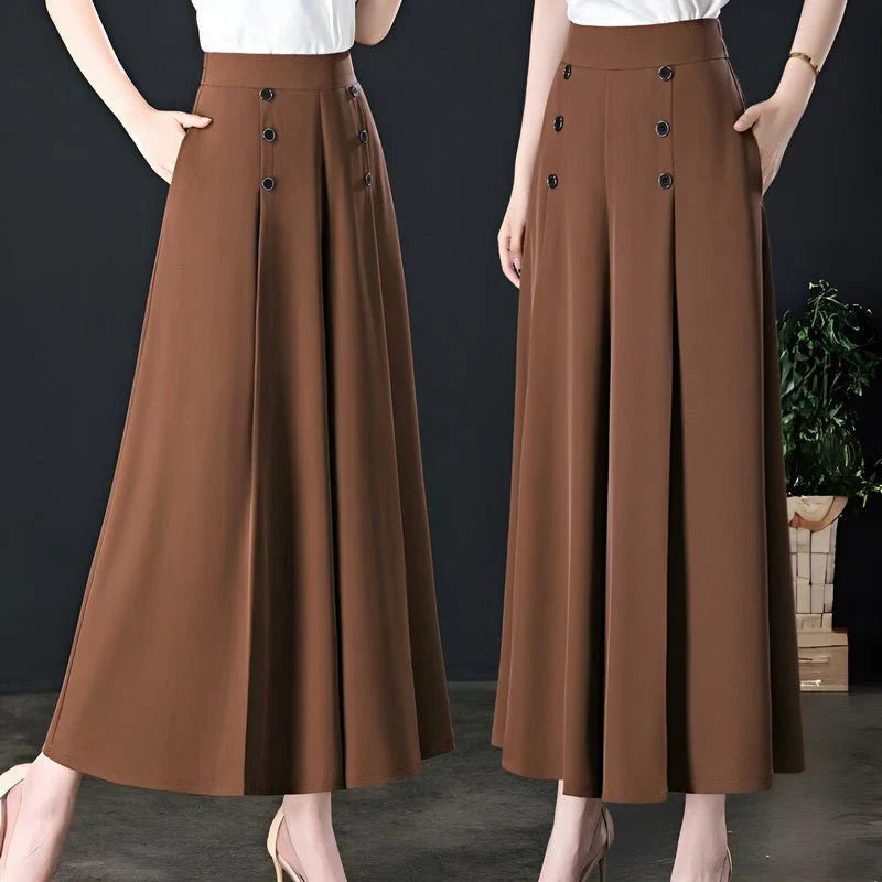 Nina™ | Elegant wide-leg trousers - Dark brown / XS