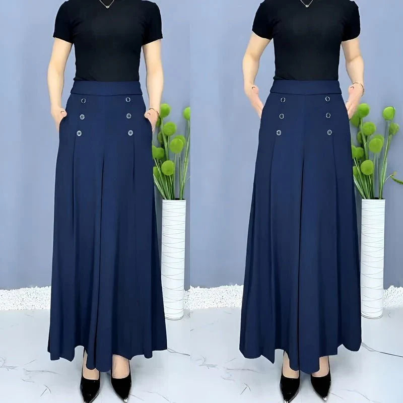 Nina™ | Elegant wide-leg trousers - Navy blue / XS