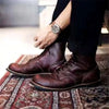 Klaus™ | Vintage leather boots with laces - Dark coffee colour / 38