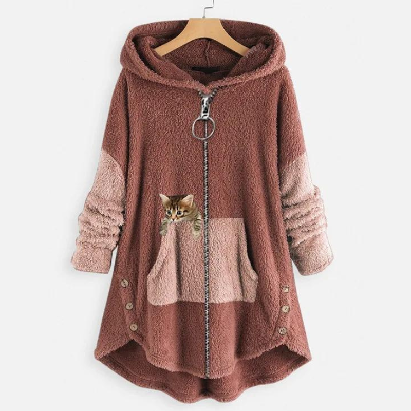 Nia™ | Cuddly soft plush hoodie with print - Pink / S