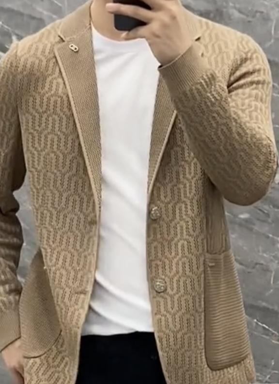 Leandro™ - Men's knitwear set for everyday wear and comfort - Khaki / M