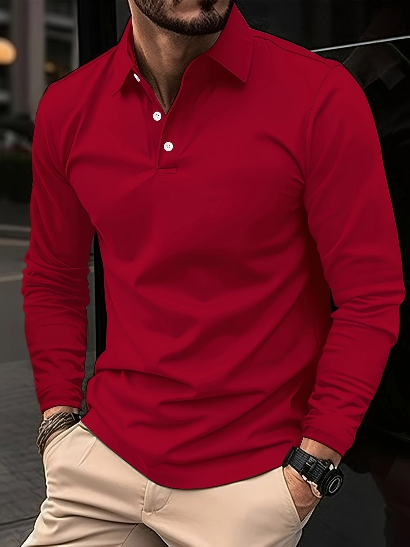 Raven | Long-sleeved polo shirt - Red / S