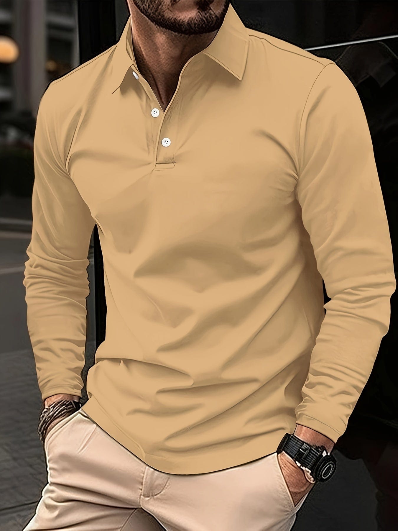 Raven | Long-sleeved polo shirt - Khaki / S