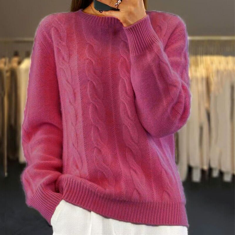 Flora™ | Fluffy knitted jumper - Sweaters - Dark pink / S