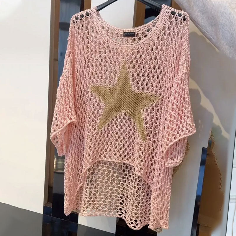 Erizabeth | Stylish Crochet Mesh Top with Round Neck
