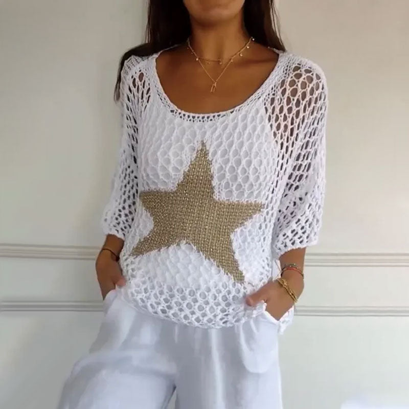 Erizabeth | Stylish Crochet Mesh Top with Round Neck