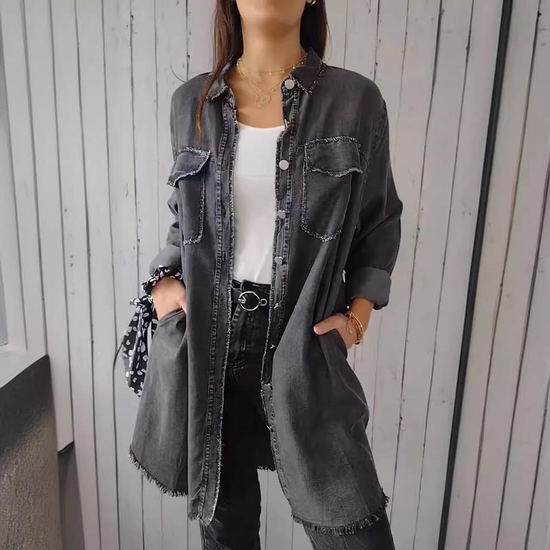 Celine™ | Comfortable women's jacket in faux denim style - Damenbekleidung - Dark grey / S